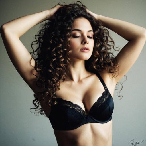 Curly Haired Woman in Black Bra