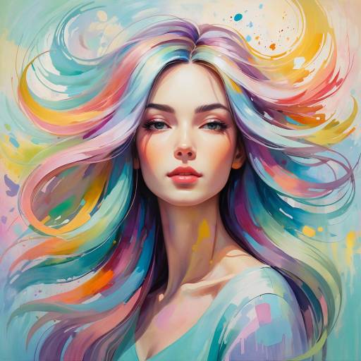 Portrait of Woman with Multicolor Hair Painting