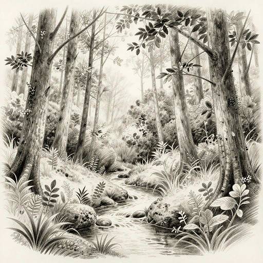 Serene Monochrome Forest Sketch