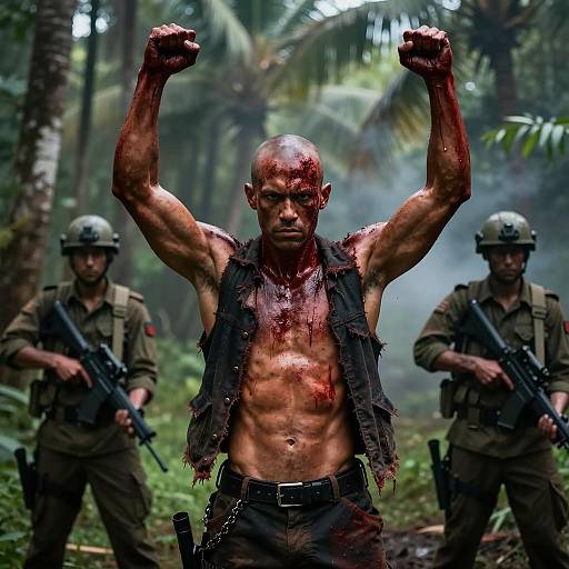 Intense Soldier Confrontation in Jungle