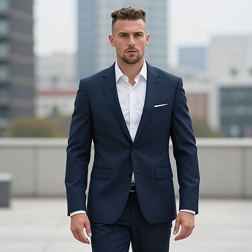Confident European Man in Navy Suit