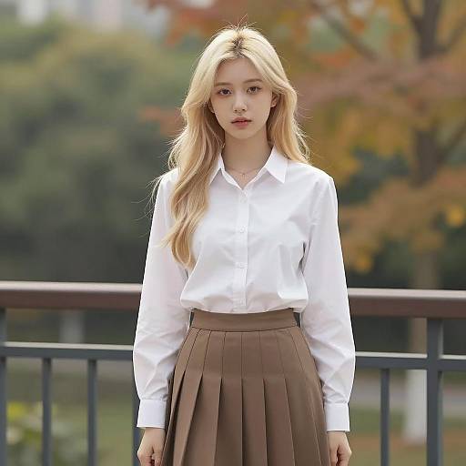 Young Woman on Balcony in Autumn