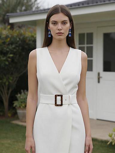Chic Woman in Minimalist White Dress