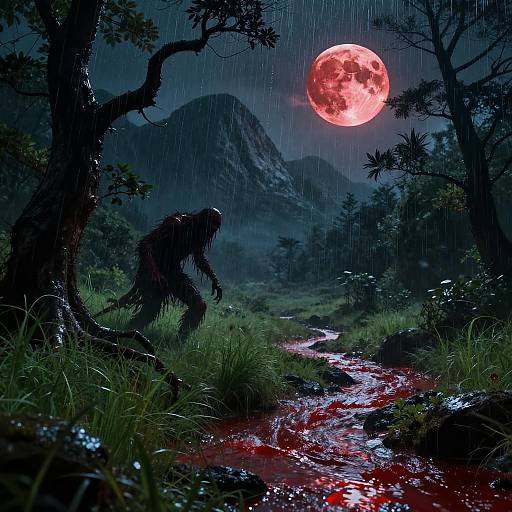 Eerie Mountain Landscape with Horror Elements