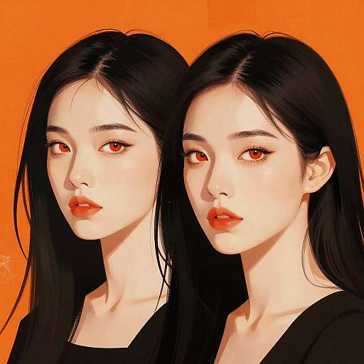 Stylized Asian Women with Red Eyes