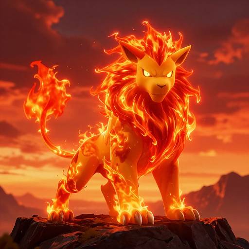Fiery Lion Pokémon on Mountain