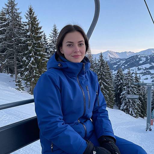 Woman on Alpine Ski Lift Morning