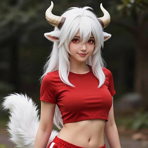 White-Furred Bison Anthro with Horns