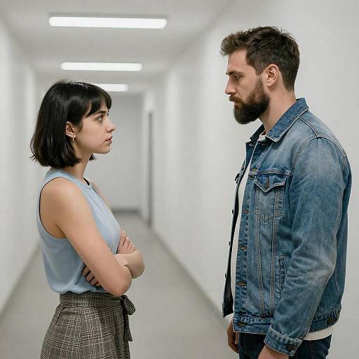 Tense Hallway Confrontation Between Young Adults