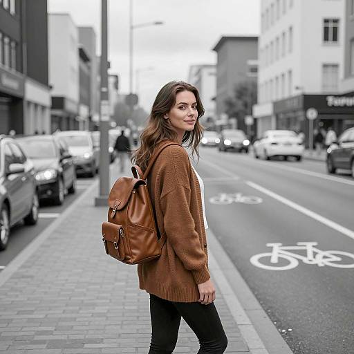Urban Woman in Brown Cardigan and Leggings