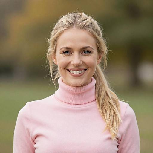 Smiling Blonde in Pink Turtleneck