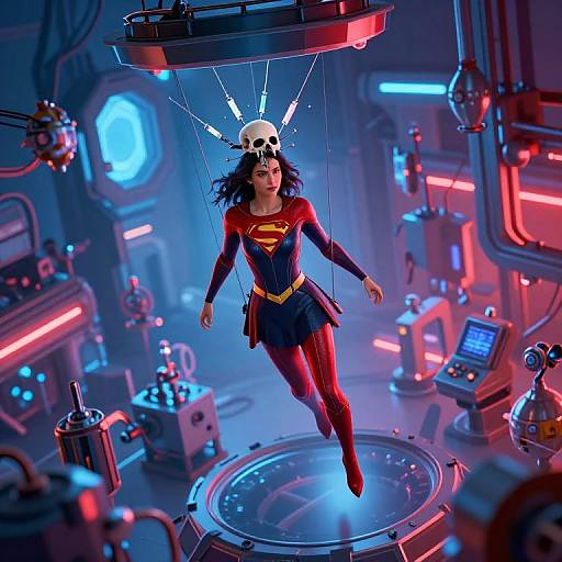 Isometric Supergirl in Futuristic Lab