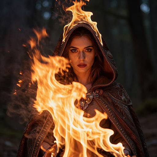 Enigmatic Woman with Flaming Hood