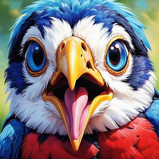 Colorful Bird Portrait with Open Beak