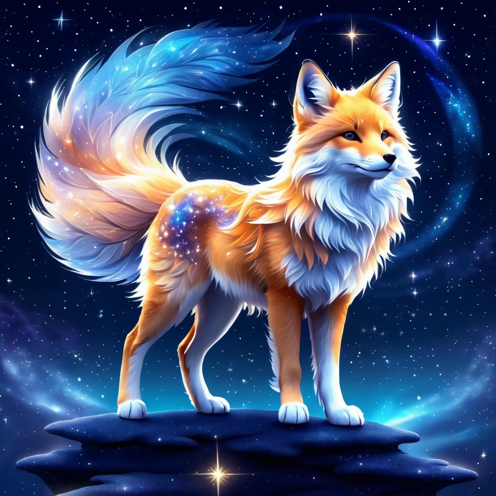 Celestial Fox in Ethereal Midnight Sky