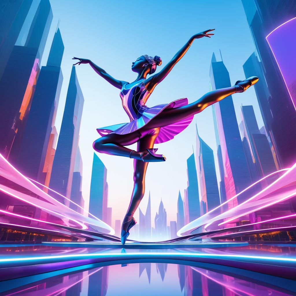 Graceful Ballerina in Futuristic Cityscape