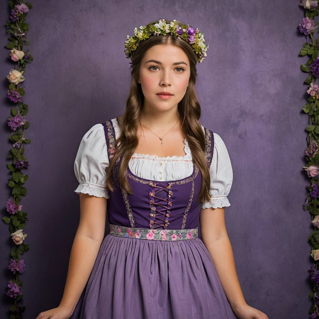 Surprised Teen Girl in Floral Dirndl