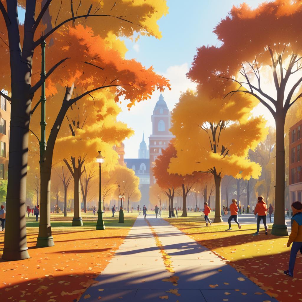 Vibrant Urban Park in Autumn Light