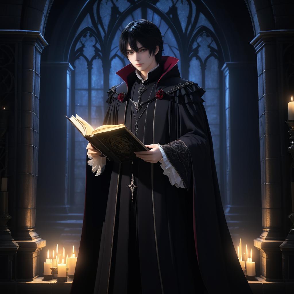 Gothic Vampire in a Candlelit Crypt