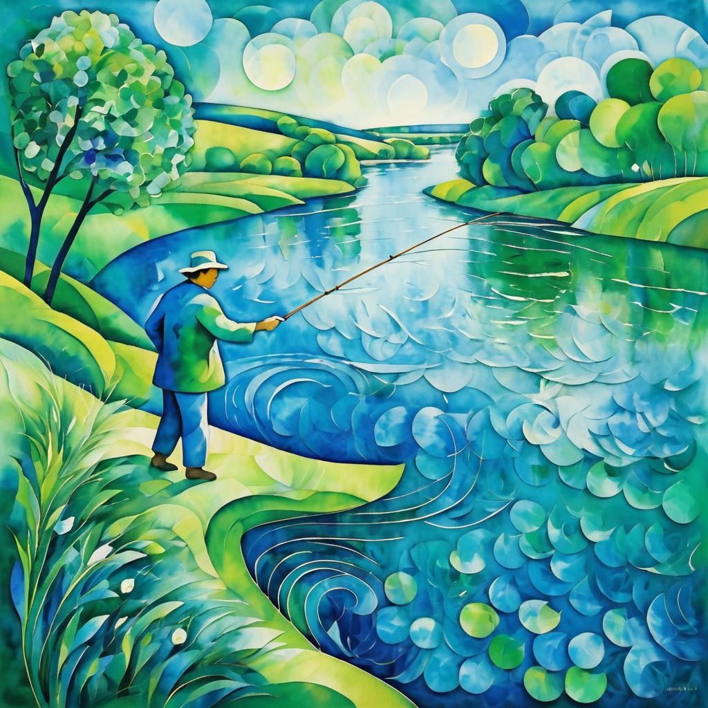 Serene Fishing Scene in Chagall Style