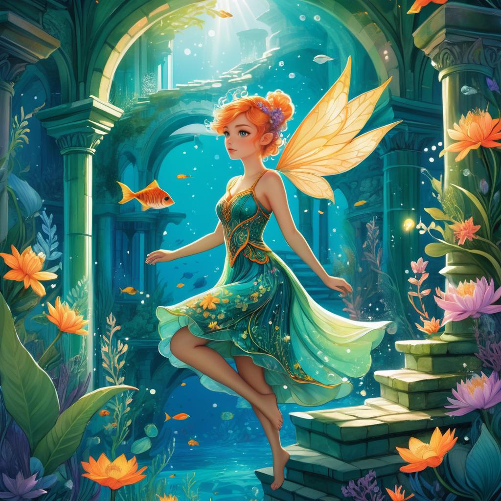 Whimsical Pixie in an Underwater Palace