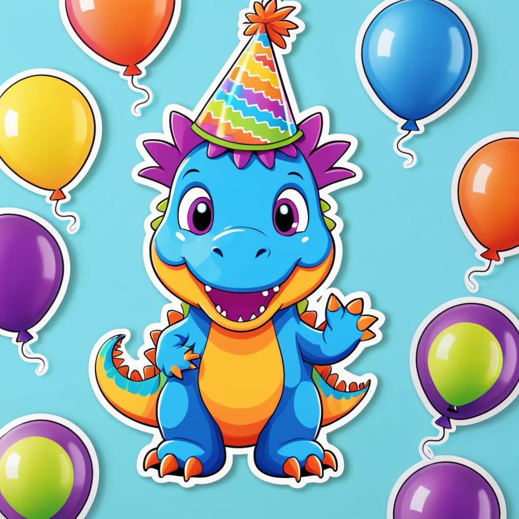 Adorable Dinosaur Party Hat Sticker Design