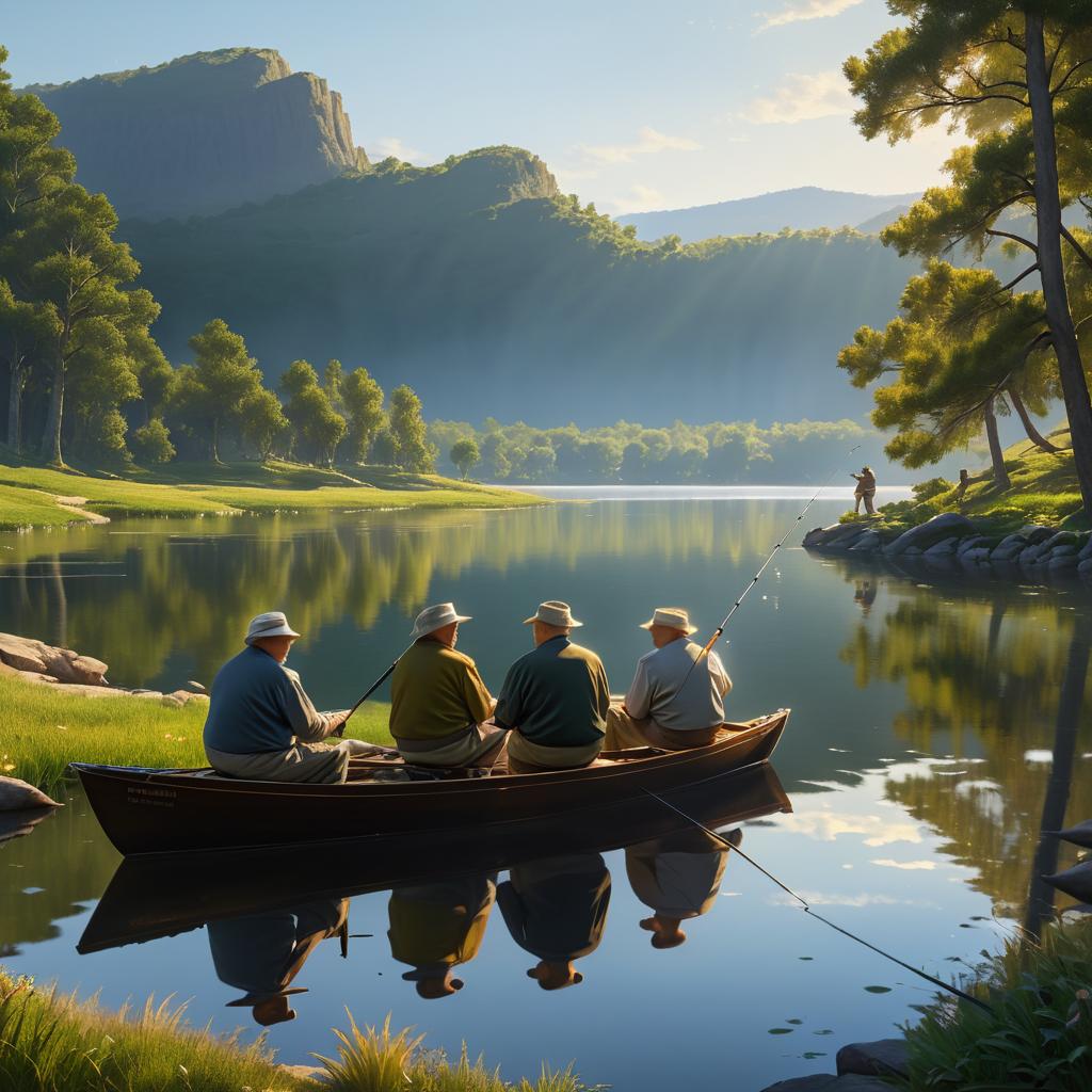 Cinematic Scene of Elderly Men Fishing