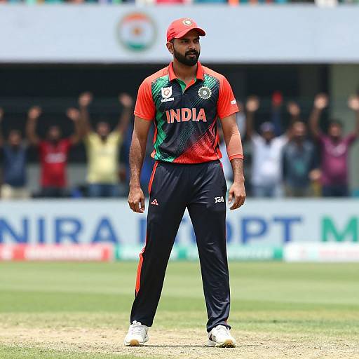 Indian Cricketer in Vibrant Test Dress