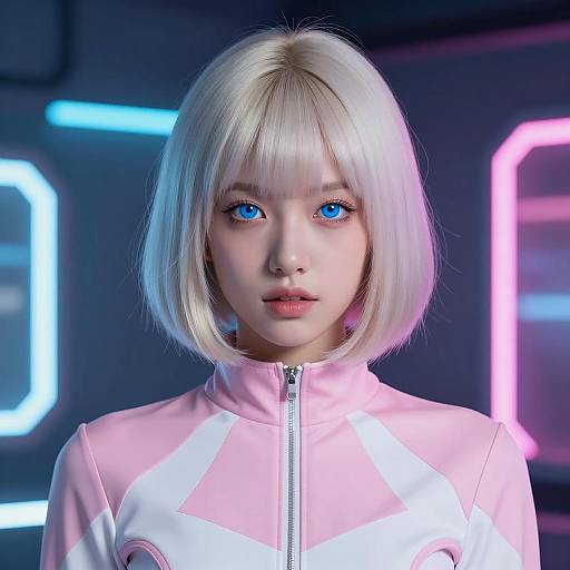 Futuristic Portrait of Woman with Platinum Blonde Hair