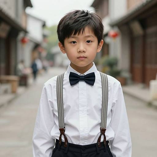 Vintage Boy in Bow Tie and Suspenders