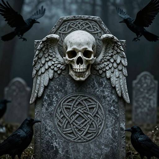 Wings and Celtic Skull Tombstone