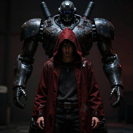 Gritty Dark Scene with Menacing Robot