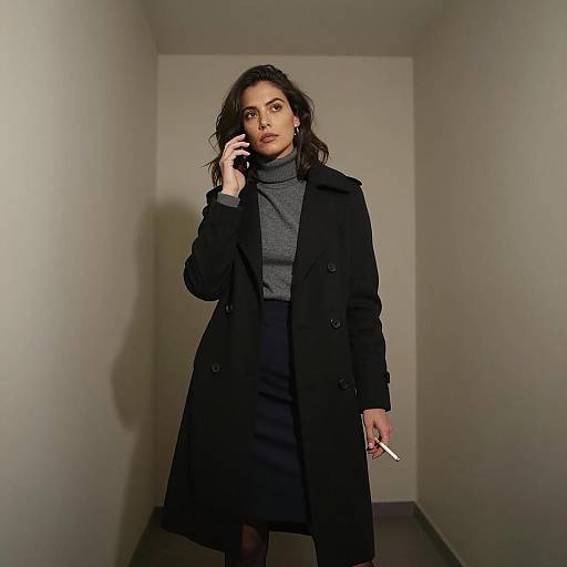 Mysterious Woman in Dimly Lit Hallway