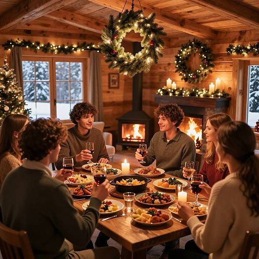 Cozy Christmas Chalet Party Scene