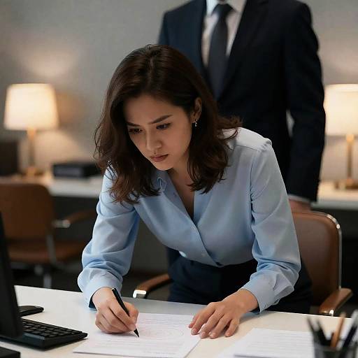 Focused Professional in Dimly Lit Office