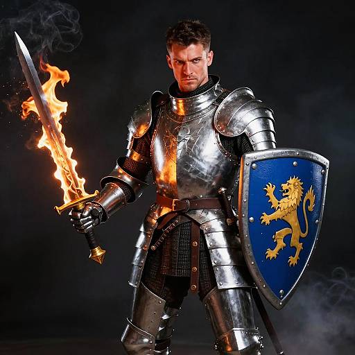Muscular Knight with Flaming Sword