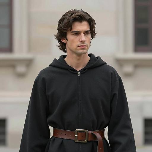 Handsome Man in Black Hooded Robe