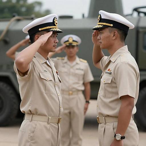 Naval Officers Saluting in Uniform