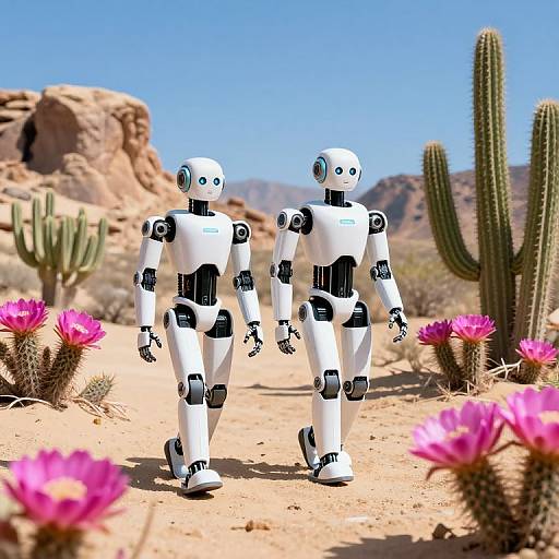 Humanoid Robots in Vibrant Desert