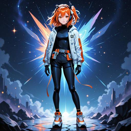 Futuristic Android Girl in Starry Void
