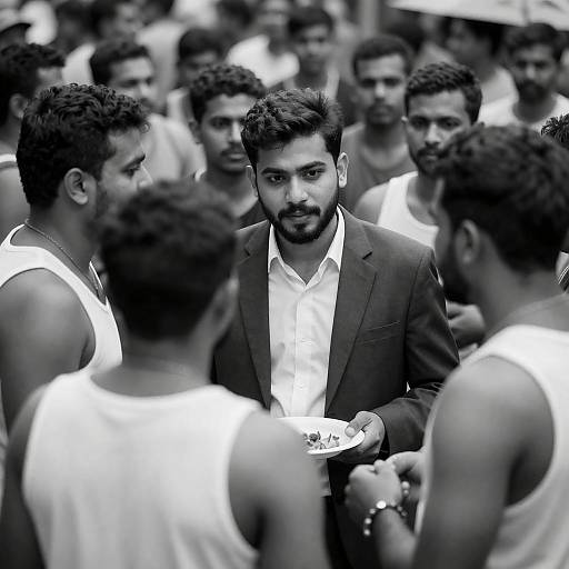 Suited Man With Plate in Crowd