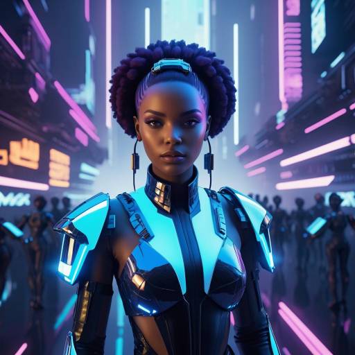 Afrofuturistic Female Android in Cyberpunk City
