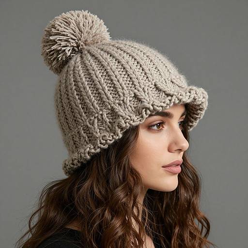 Woman with Textured Pom-Pom Knit Hat