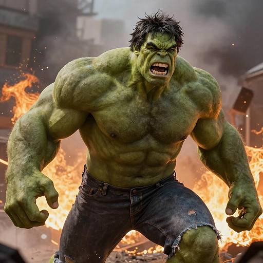 Fierce Hulk in Chaotic Urban Scene