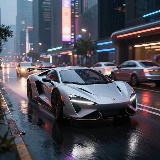 Ultra-Realistic Futuristic Hovercar Night