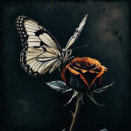 Butterfly on Black Rose