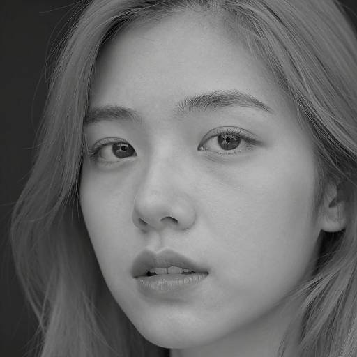 Black and white close-up of young woman with light hair