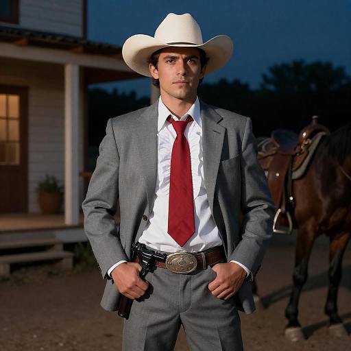Confident Cowboy in Midnight Setting