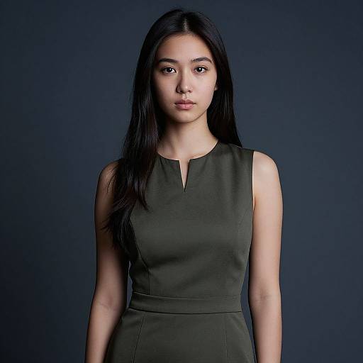 Portrait of Young Woman in Olive Dress