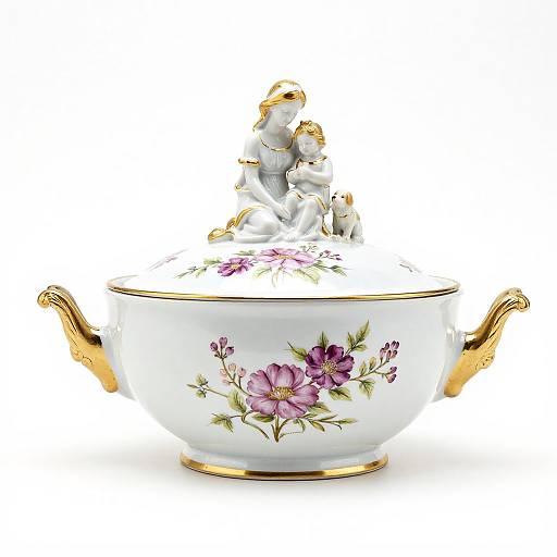 Meissen Porcelain Floral Tureen with Figurine
